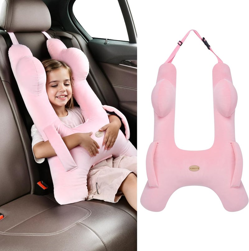 FLORICH Kids Travel Pillow, Car Sleeping Travel Pillow for Kids, Washable H-Shaped Pillow for Adults and Children to Support Head and Body for Road Trips Pillow for Car (Pink) - Image 1